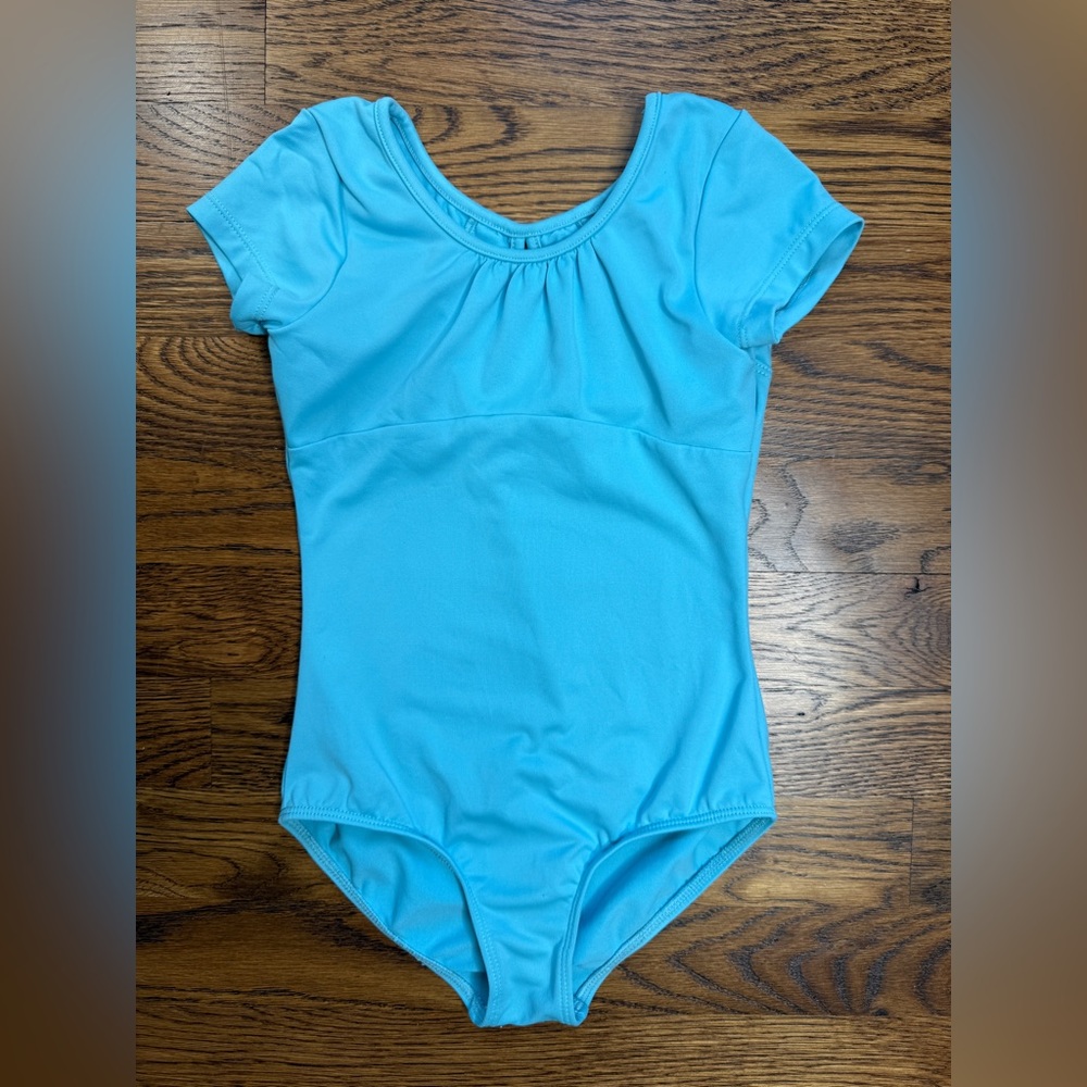 BLOCH Aqua Blue Ballet Leotard Crystal Sequin Back Embellishments Back 6/7